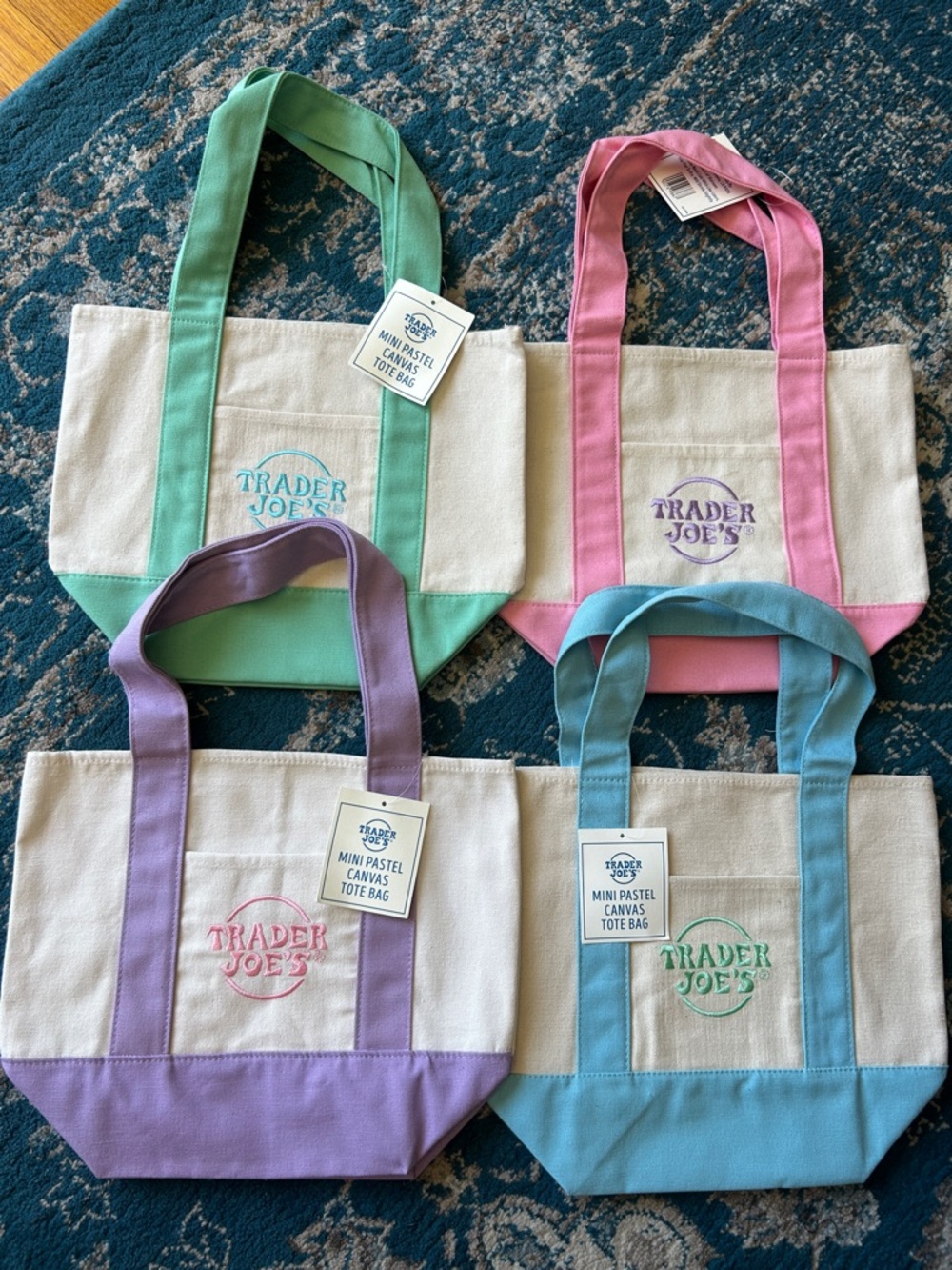 Trader Joe's Mini Pastel Canvas Tote - Mint, Pink, Lavender, Sky Blue